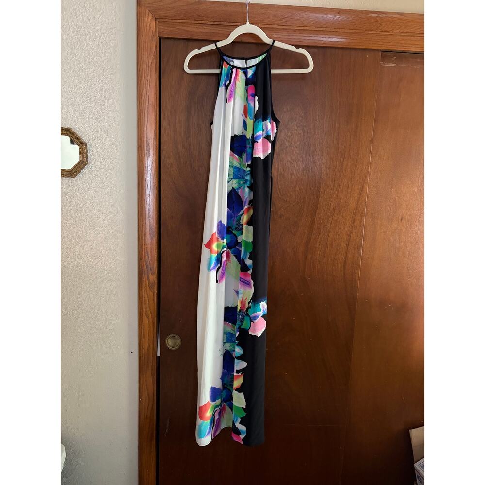 Amanda Uprichard 100% Silk Floral Halter Maxi Dress Colorblock Size S